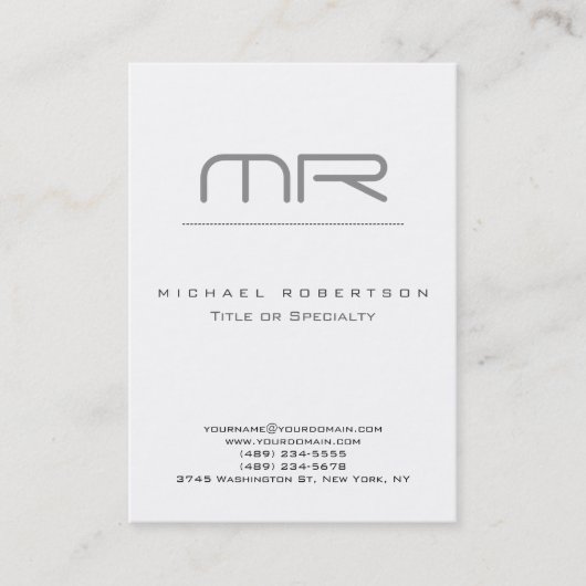 Chubby Monogram White Cleanモダン Business Card 名刺 (正面)
