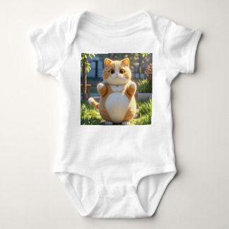 Chubby Orange Cat in Sunny Garden – Baby Bodysuit ベビーボディスーツ