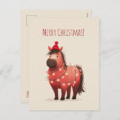 Chubby red and dark brown pony wrapped in lights シーズンポストカード (正面/裏面)