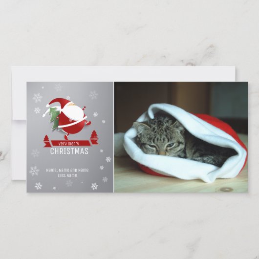 Chubby Santa on Blue背景フォトカード シーズンカード (正面)