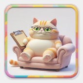 Chubby Tabby Couch Time スクエアシール (正面)