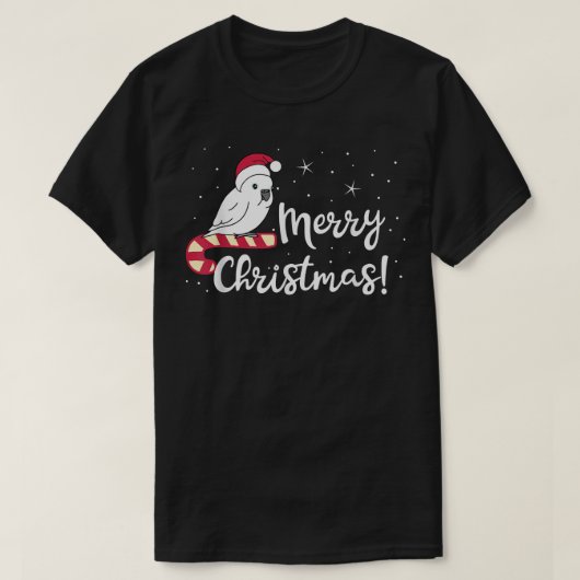 Chubby Umbrella Cockatoo Merry Christmas Kawaii Wh Tシャツ (デザイン正面)