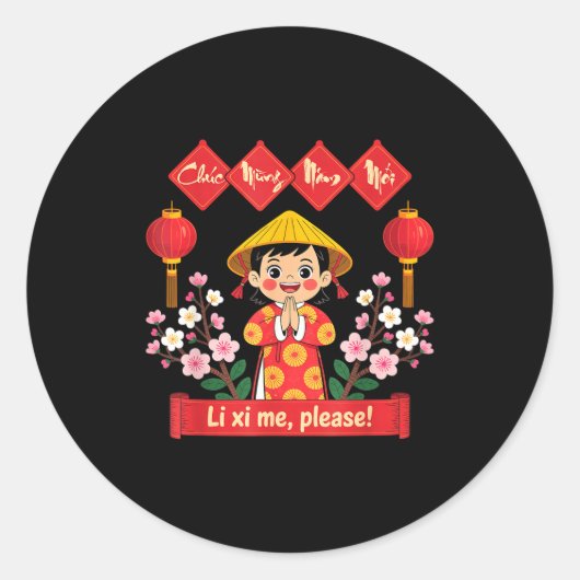 Chuc Mung Nam Moi 2026 Girl Vietnamese Lunar New Y ラウンドシール (正面)