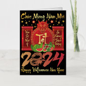 Chuc Mung Nam Moi Happy Vietnam New Year 2024 箔グリーティングカード (正面)