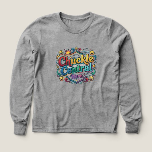 Chuckle Central Here - 楽しい＆面白いグラフィックTシャツ (デザイン正面)