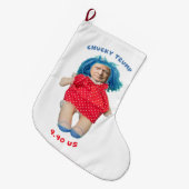 Chuckyドナルド・トランプの人形 ラージクリスマスストッキング (正面 (吊り時))