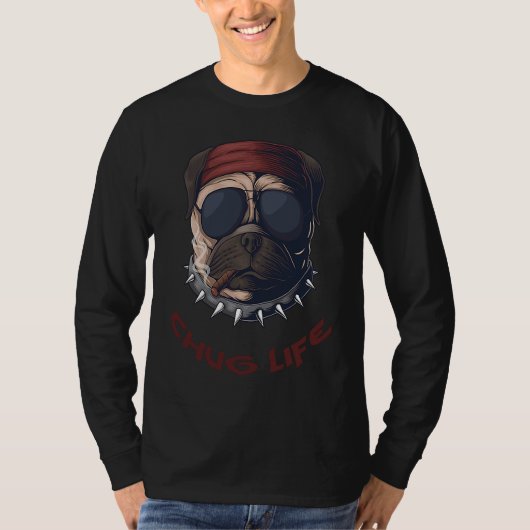 Chug Life  Dog Smoke Cigar with Sunglasses Gangste Tシャツ (正面)