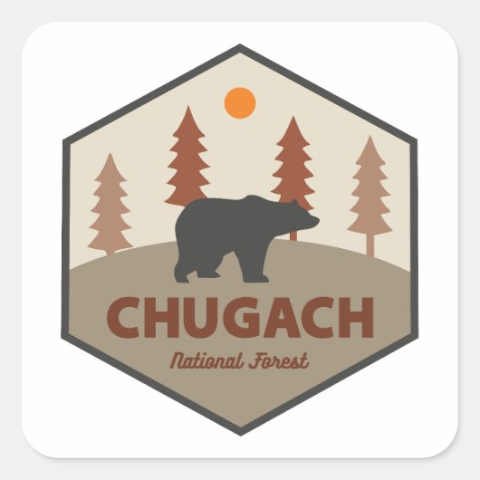 Chugach National Forest Alaska Bear スクエアシール (正面)
