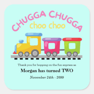 Chugga Choo Trainをテーマにした漫画2回目の誕生日 スクエアシール
