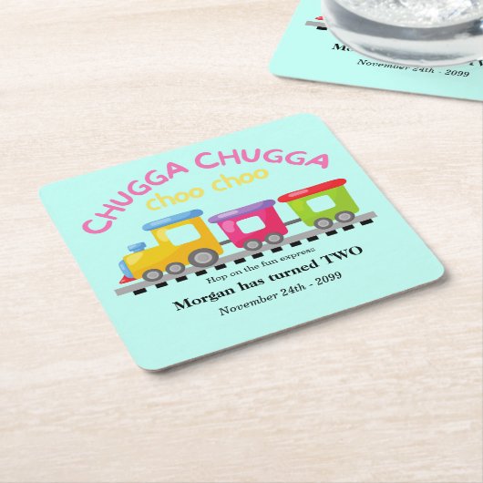 Chugga Choo Trainをテーマにした漫画2回目の誕生日 スクエアペーパーコースター (アングル)
