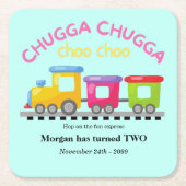 Chugga Choo Trainをテーマにした漫画2回目の誕生日 スクエアペーパーコースター (正面)
