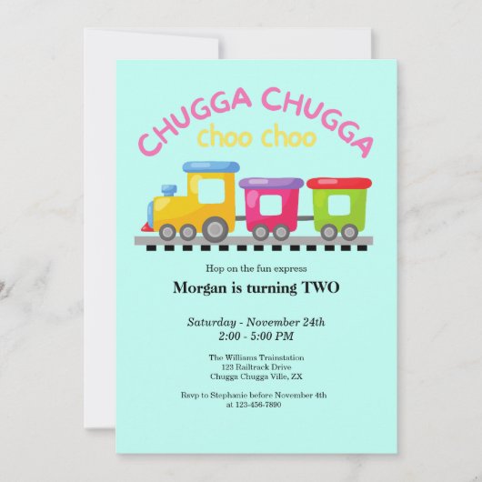 Chugga Choo Trainをテーマにした漫画2回目の誕生日 招待状 (正面)