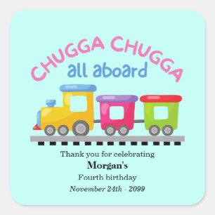 Chugga Choo TrainをテーマにしたCartoon Any Age誕生日 スクエアシール