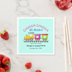 Chugga Choo TrainをテーマにしたCartoon Any Age誕生日 スタンダードカクテルナプキン