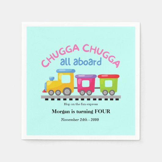 Chugga Choo TrainをテーマにしたCartoon Any Age誕生日 スタンダードカクテルナプキン (正面)