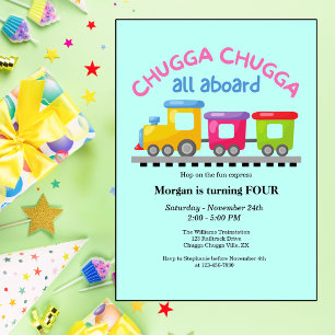 Chugga Choo TrainをテーマにしたCartoon Any Age誕生日 招待状
