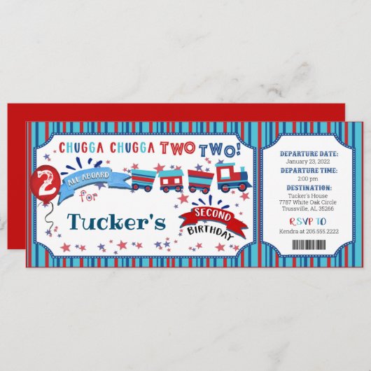 Chugga Chugga二つの誕生日パーティーの招待 セーブザデート (正面/裏面)