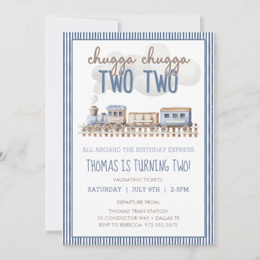 CHUGGA CHUGGA二つ二つのバースデートレイン誕生日 招待状 (正面)