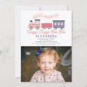 Chugga Chugga二人の列車の女の子2nd誕生日の写真 招待状 (正面)