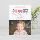 Chugga Chugga二人の列車の女の子2nd誕生日の写真 招待状 (スタンド正面)