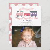 Chugga Chugga二人の列車の女の子2nd誕生日の写真 招待状 (正面/裏面)