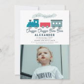 Chugga Chugga二連少年2歳の誕生日の写真 招待状 (正面)