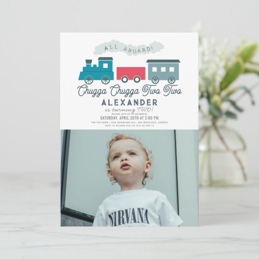 Chugga Chugga二連少年2歳の誕生日の写真 招待状 (スタンド正面)