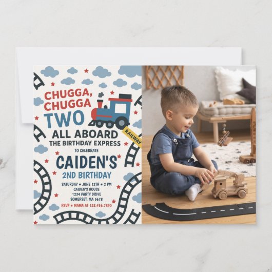 Chugga Chugga 2列車の誕生日パーティー写真 招待状 (正面)