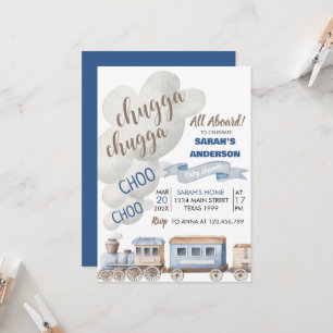 Chugga Chugga cho All Aboard Train Baby Shower 招待状