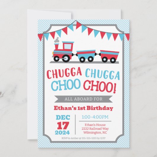 Chugga Chugga Choo Choo Birthday Party Invitation 招待状 (正面)