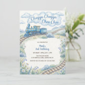 Chugga Chugga Choo Choo Blue Train Boys Birthday 招待状 (スタンド正面)