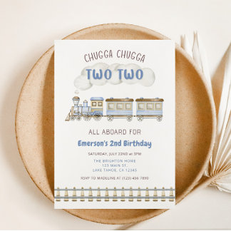 Chugga Chugga Two Two Train Second Birthday Invite 招待状