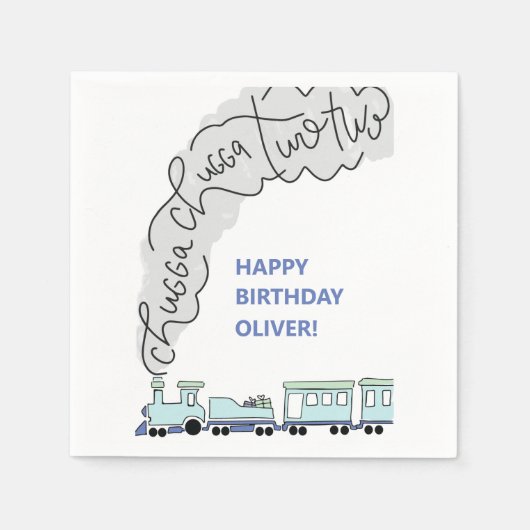 Chugga Chugga Two Two Train Second Birthday Party  スタンダードカクテルナプキン (正面)