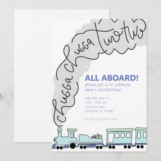 Chugga Chugga Two Two Train Second Birthday Party  招待状 (正面/裏面)