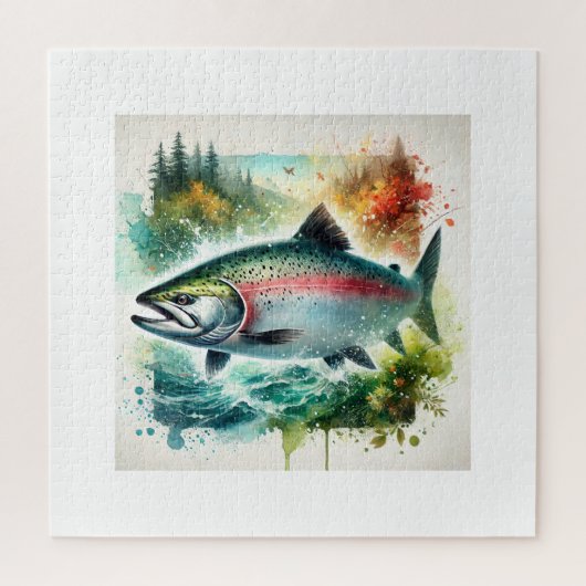 Chum salmon 240624AREF108 - Watercolor ジグソーパズル (縦)