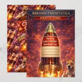 Chums: retro sci-fi rocket ship birthday invitatio 招待状 (正面/裏面)