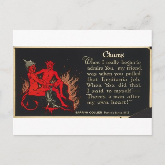 Chums World War I Lusitania悪魔の漫画 ポストカード (正面)