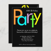 Chunky Block Colors 40th Birthdayパーティの招待状 招待状 (正面/裏面)