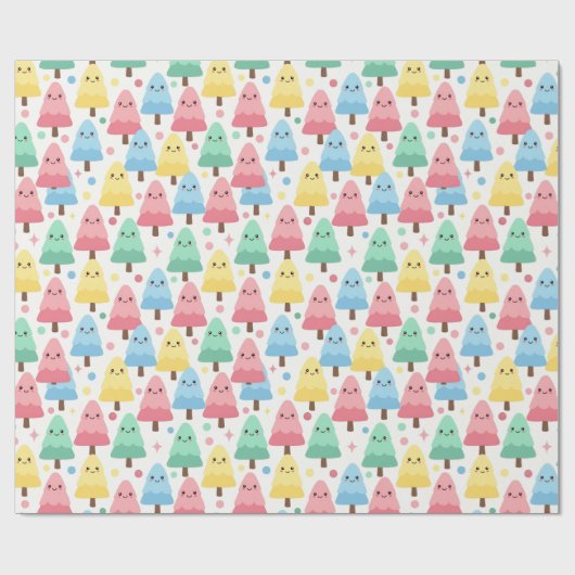 Chunky Kawaii Pastel Pine Trees Seamless Wrapping ラッピングペーパー (フラット)