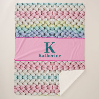 Chunky Pastel Knit Monogram Custom Name Gift シェルパブランケット