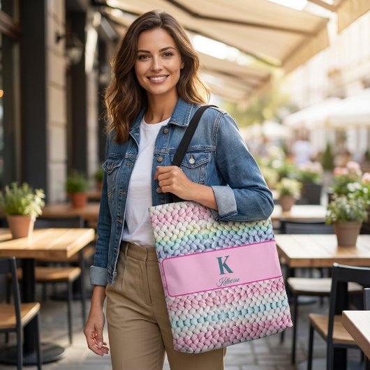 Chunky Pastel Knit Monogram Personalized Name トートバッグ