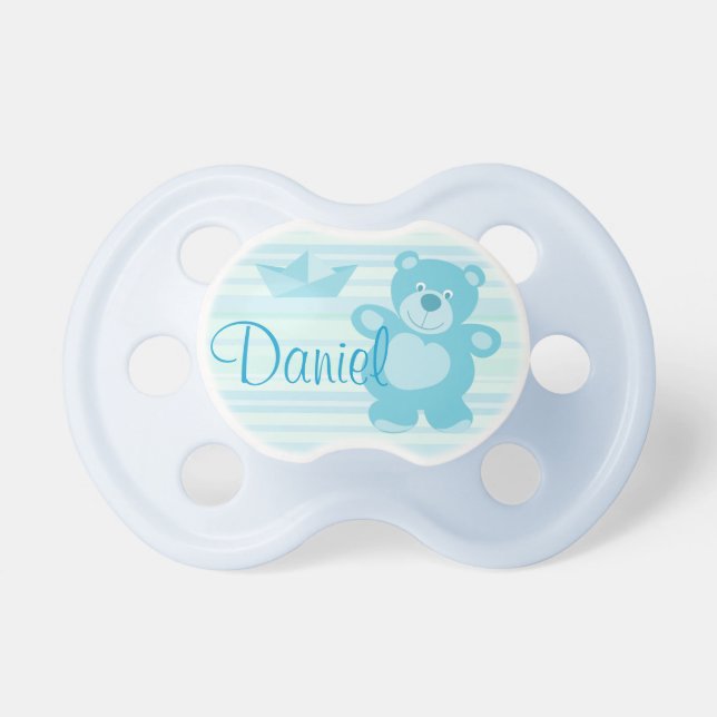 Chupete osito y barco color verde con nombre おしゃぶり (正面)