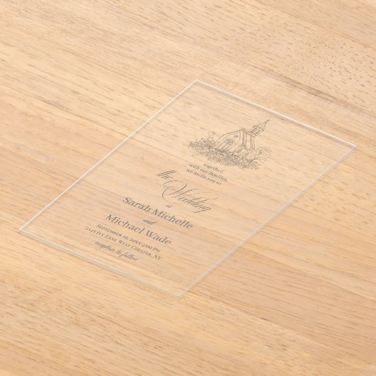Church Calligraphy Wedding Invitation アクリル招待状 (レイダウン)