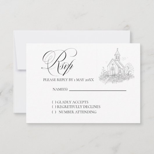 Church Calligraphy Wedding RSVP card (正面)