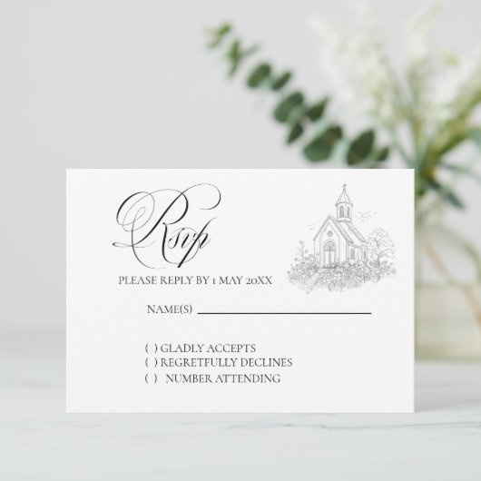 Church Calligraphy Wedding RSVP card (スタンド正面)