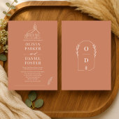 Church Chapel Terracotta Line Art Wedding 招待状