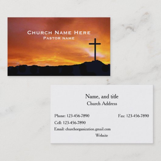 Church Cross Silhouette on a radiant sunset sky 名刺 (正面/裏面)