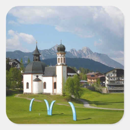 Church in Seefeld,オーストリアのステッカー スクエアシール (正面)