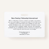 Church/Organization/Workplace ID Badge バッジ (裏面)