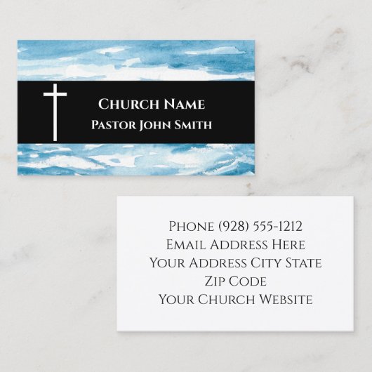 Church Pastor Abstract Blue Ocean Christian 名刺 (正面/裏面)